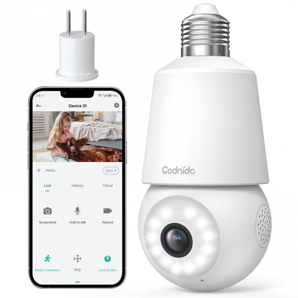 Codnida Wireless 2K Light Bulb Security Camera LC-323